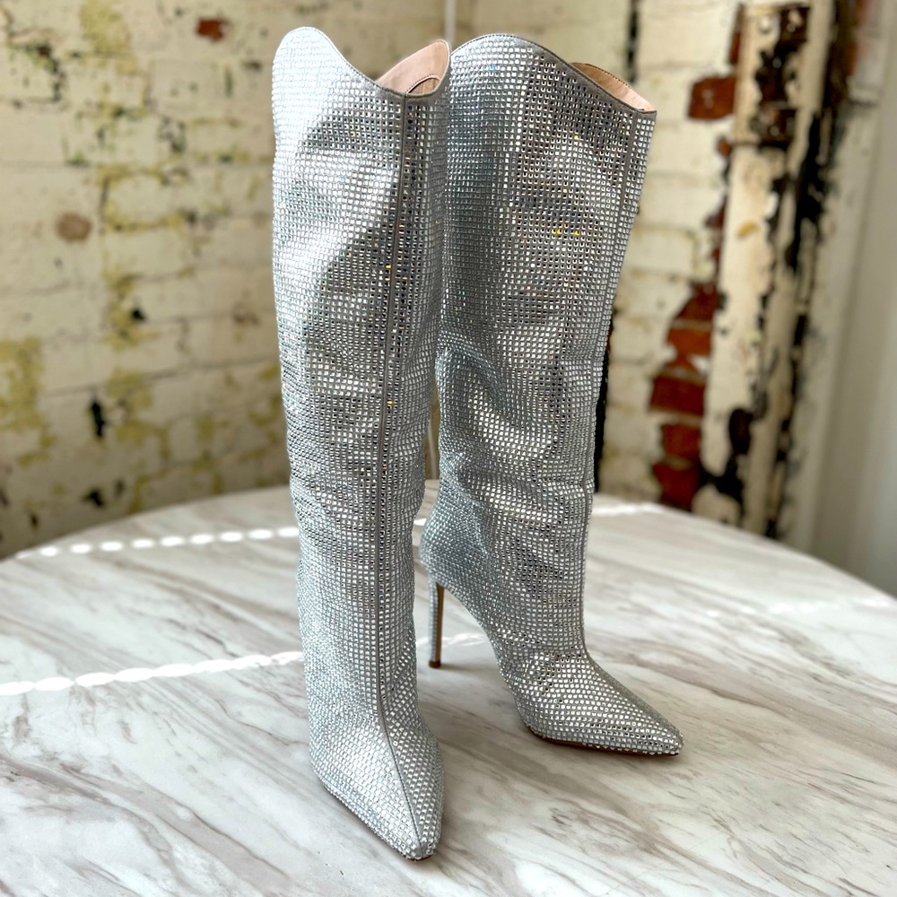 Steve Madden Violetta Glass Rhinestone Knee High Boots